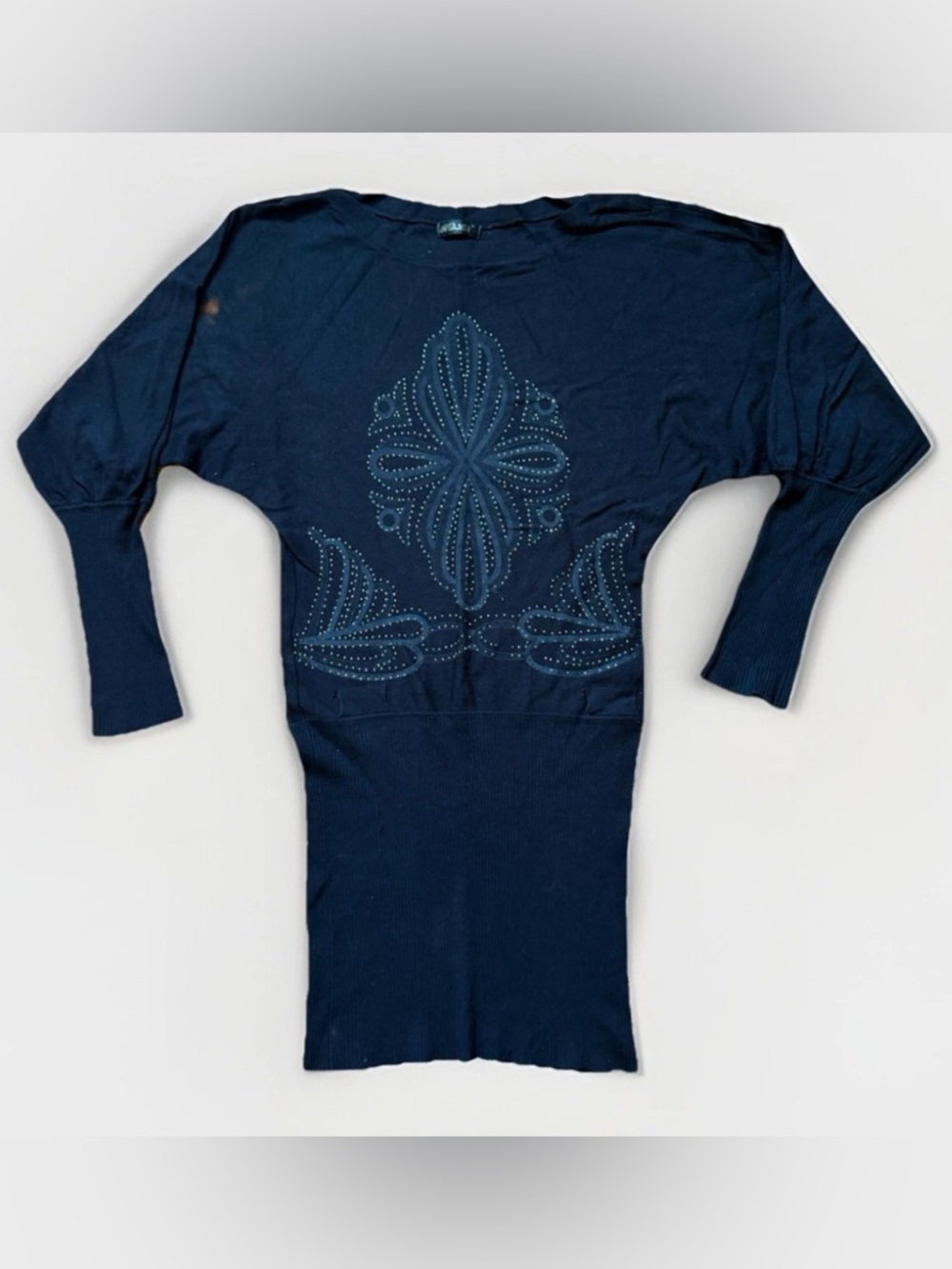 Vintage Knit Dress Women Size S / M Sparkle Giltted Above Knee Black Long Sleeve